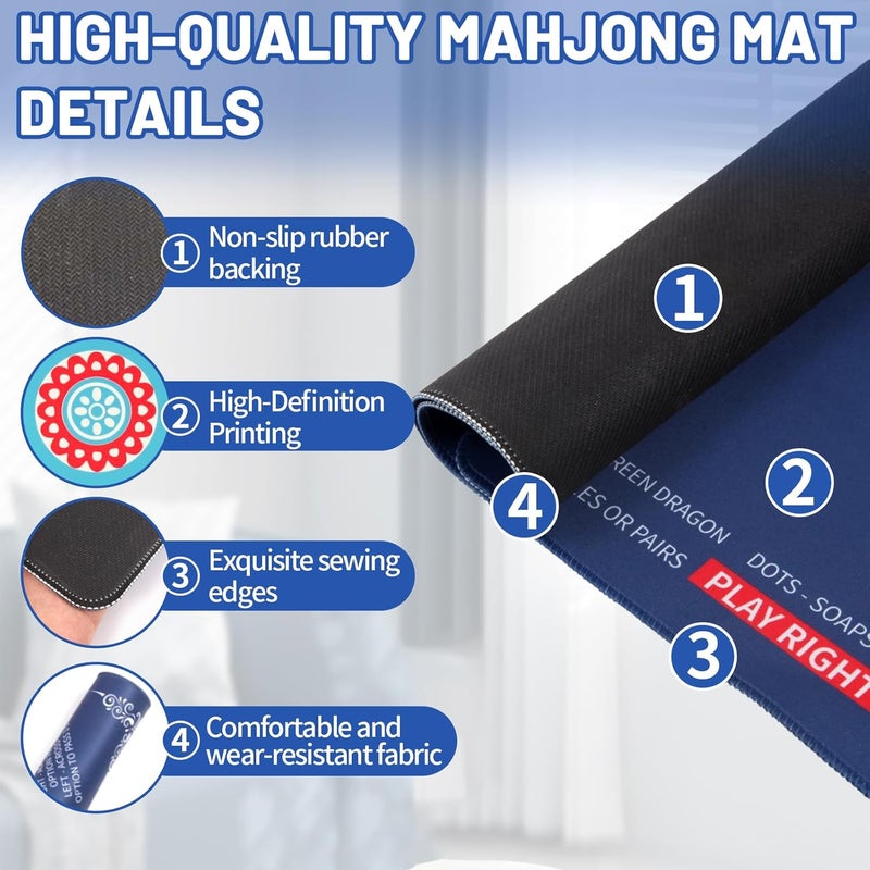 Linoows حصيرة ماجونغ | حصيرة ألعاب غير قابلة للانزلاق مع تقليل الضوضاء 31.5x31.5 بوصة كبيرة لماجونغ، بوكر، ألعاب الطاولة والورق، الدومينو | تصميم كلاسيكي على الطراز الصيني - Image 3